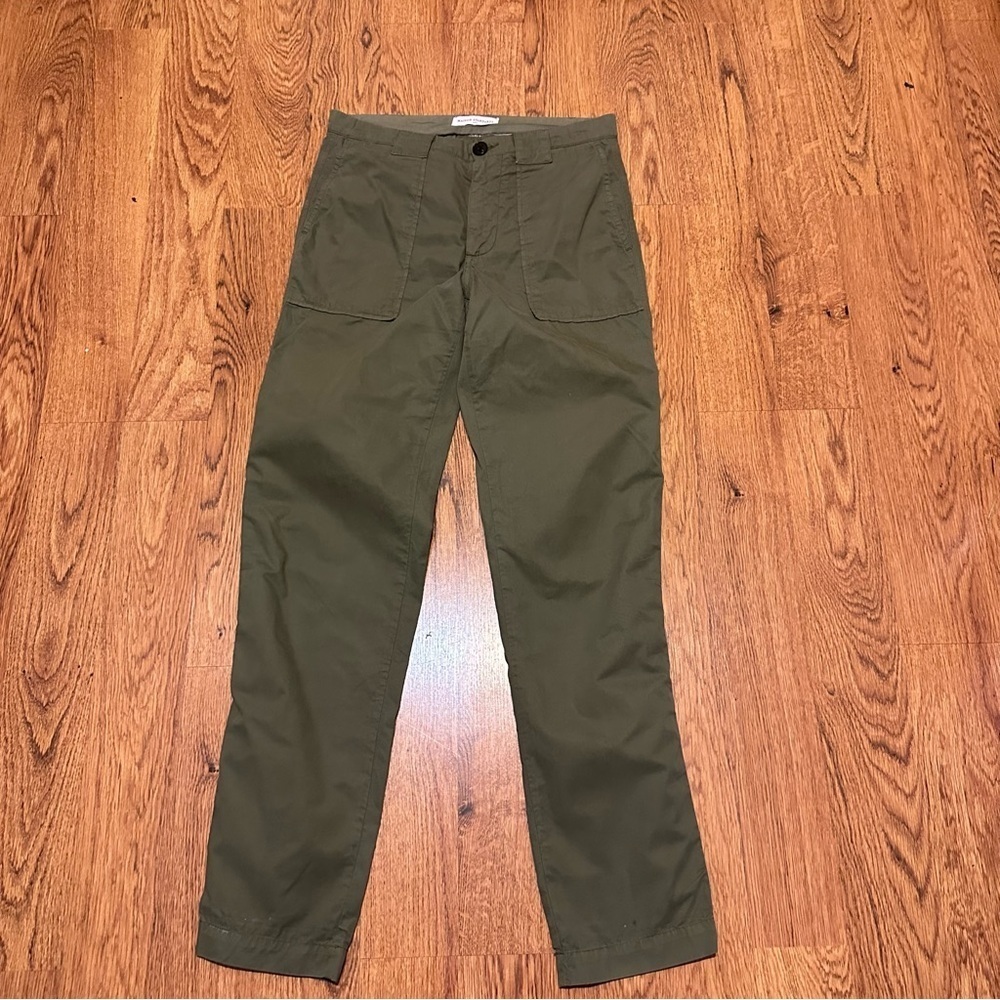 Maison Standards Olive Green flat front pants size 38 cotton front back pockets